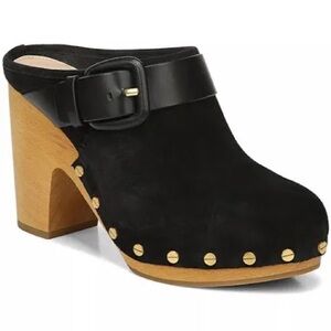 Luxe Veronica Beard Ladies Size 11 Dacey Buckle Strap Black Suede Leather Clogs